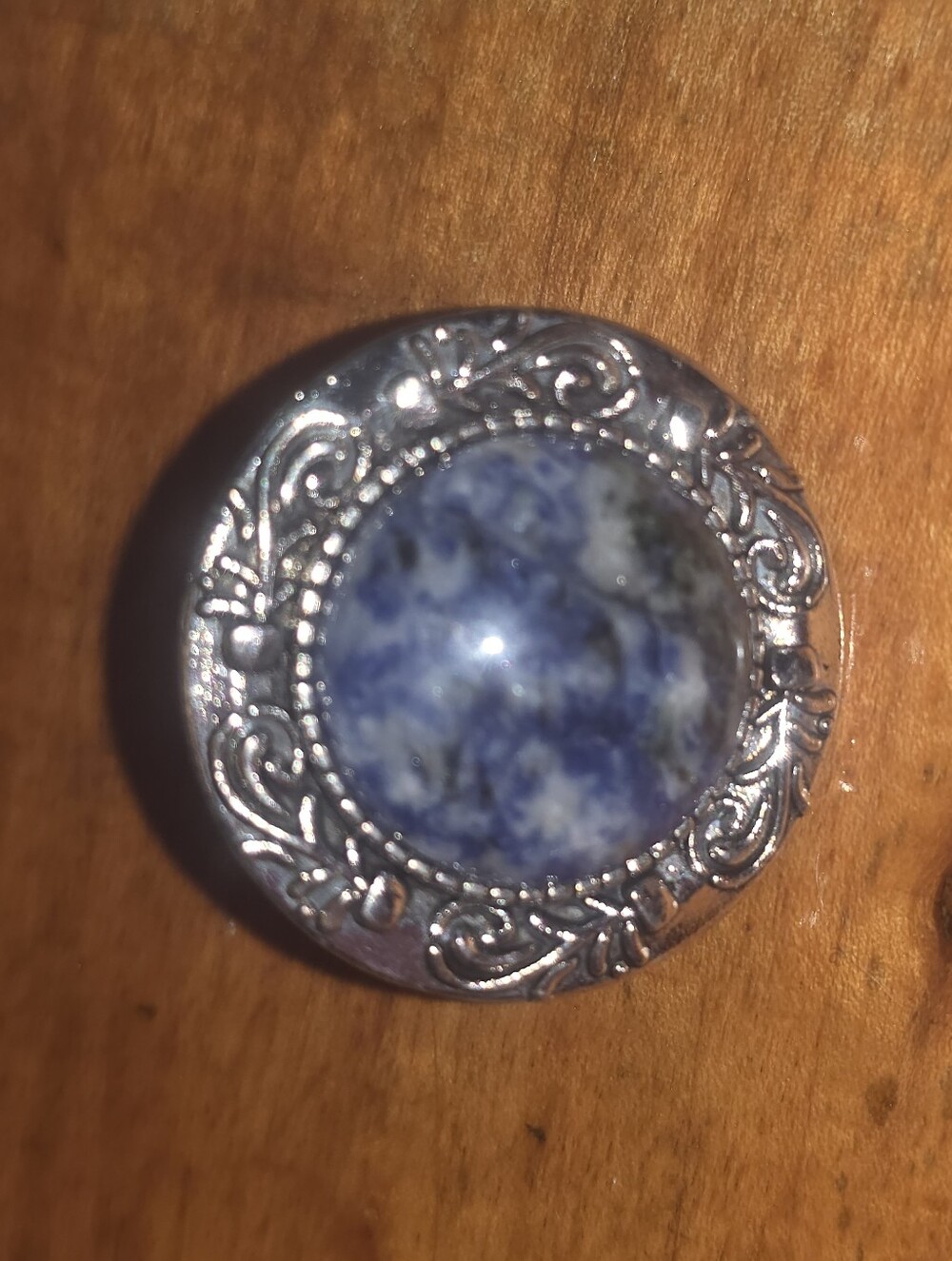 Blue Sodalite Gemstone In Siver Tone Bezel Adjustable Ring